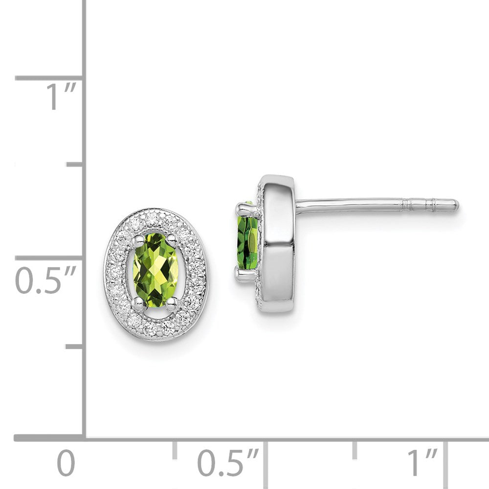 Sterlingsilber Rhodiniert Licht Grün und Weiß Zirkonia Oval Ohrstecker