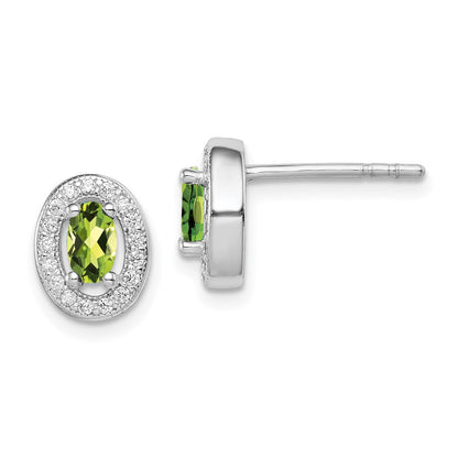 Sterlingsilber Rhodiniert Licht Grün und Weiß Zirkonia Oval Ohrstecker