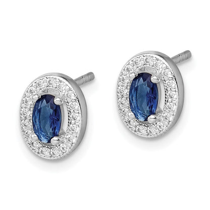Sterlingsilber Rhodiniert Blau und Weiß Zirkonia Oval Ohrstecker