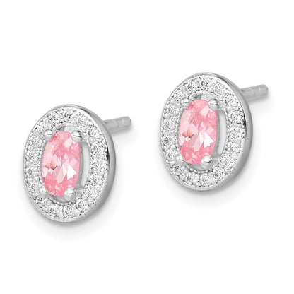 Sterlingsilber Rhodiniert Rosa und Weiß Zirkonia Oval Ohrstecker