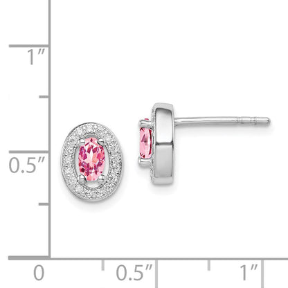 Sterlingsilber Rhodiniert Rosa und Weiß Zirkonia Oval Ohrstecker