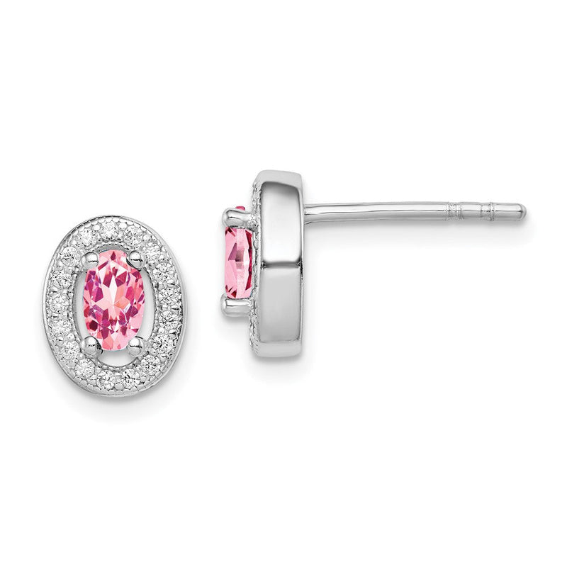 Sterlingsilber Rhodiniert Rosa und Weiß Zirkonia Oval Ohrstecker