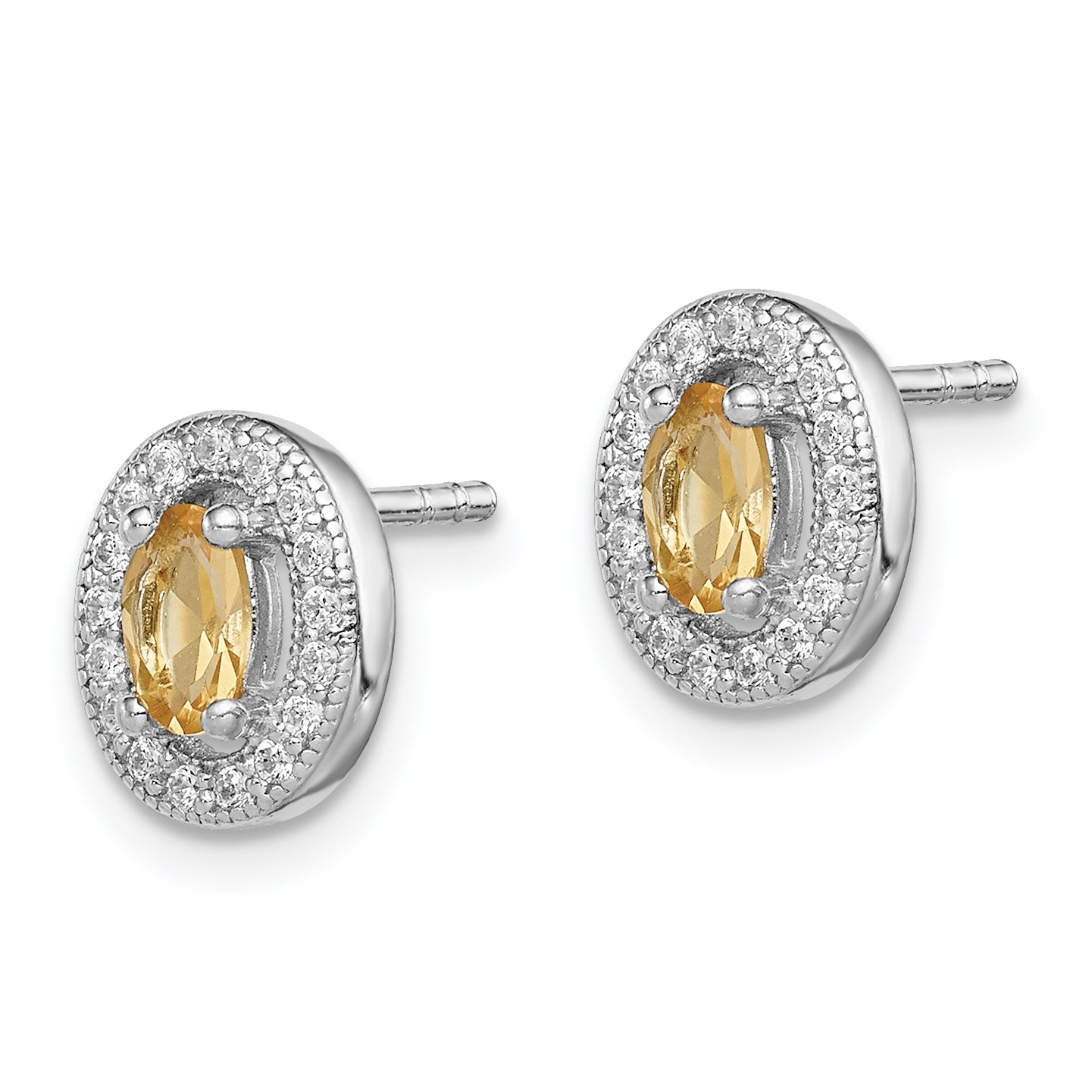 Sterlingsilber Rhodiniert Gelb und Weiß Zirkonia Oval Ohrstecker