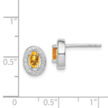 Sterlingsilber Rhodiniert Gelb und Weiß Zirkonia Oval Ohrstecker