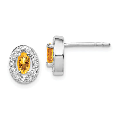 Sterlingsilber Rhodiniert Gelb und Weiß Zirkonia Oval Ohrstecker