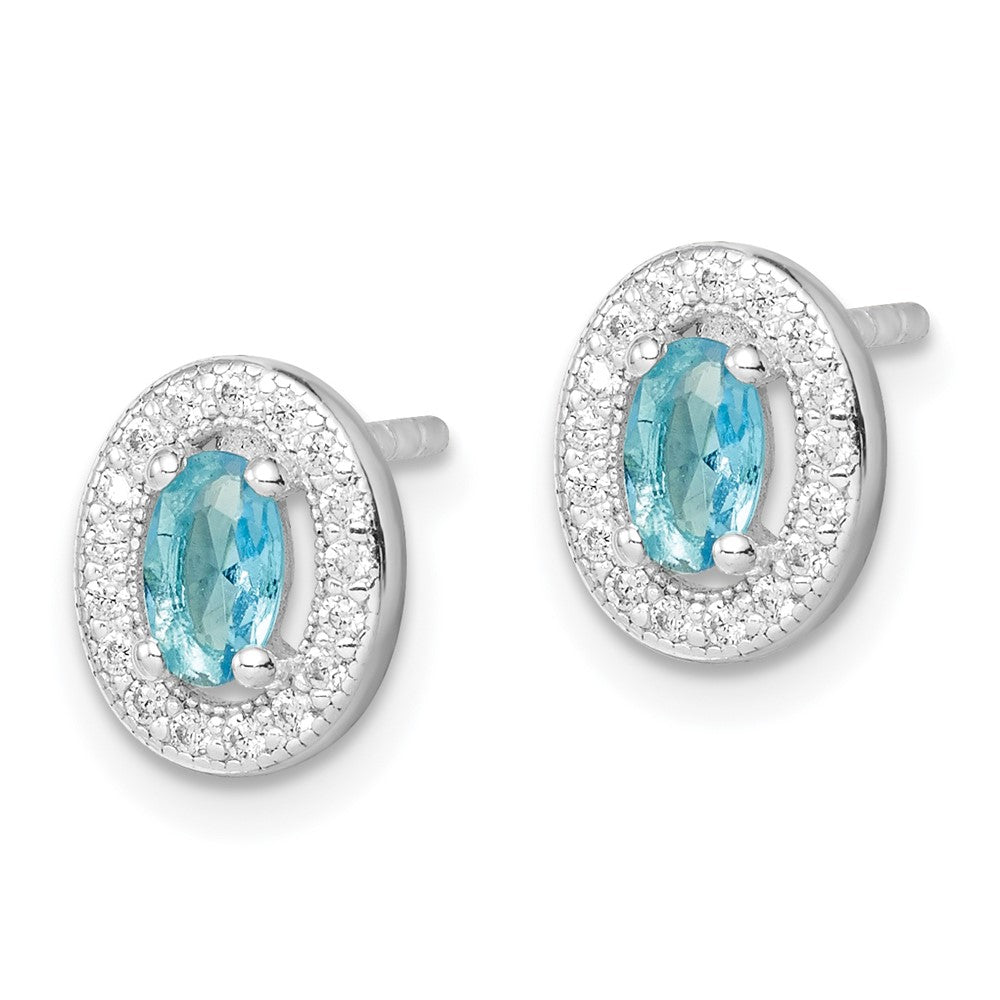 Sterlingsilber Rhodiniert Blau und Weiß Zirkonia Oval Ohrstecker