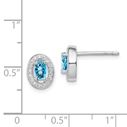 Sterlingsilber Rhodiniert Blau und Weiß Zirkonia Oval Ohrstecker
