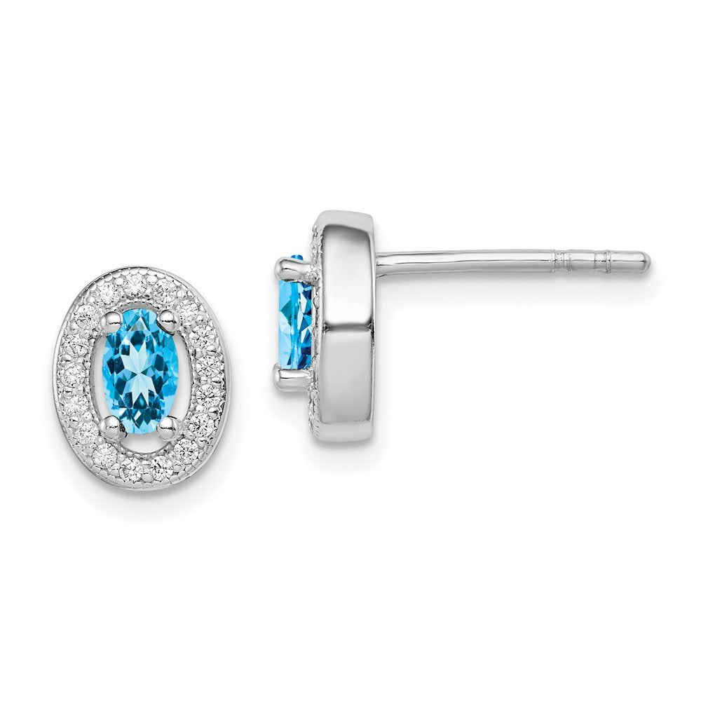Sterlingsilber Rhodiniert Blau und Weiß Zirkonia Oval Ohrstecker