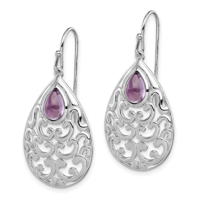 Sterlingsilber Rhodiniert Amethyst Tropfen Hirte Haken Ohrringe