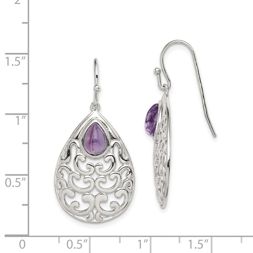 Sterlingsilber Rhodiniert Amethyst Tropfen Hirte Haken Ohrringe
