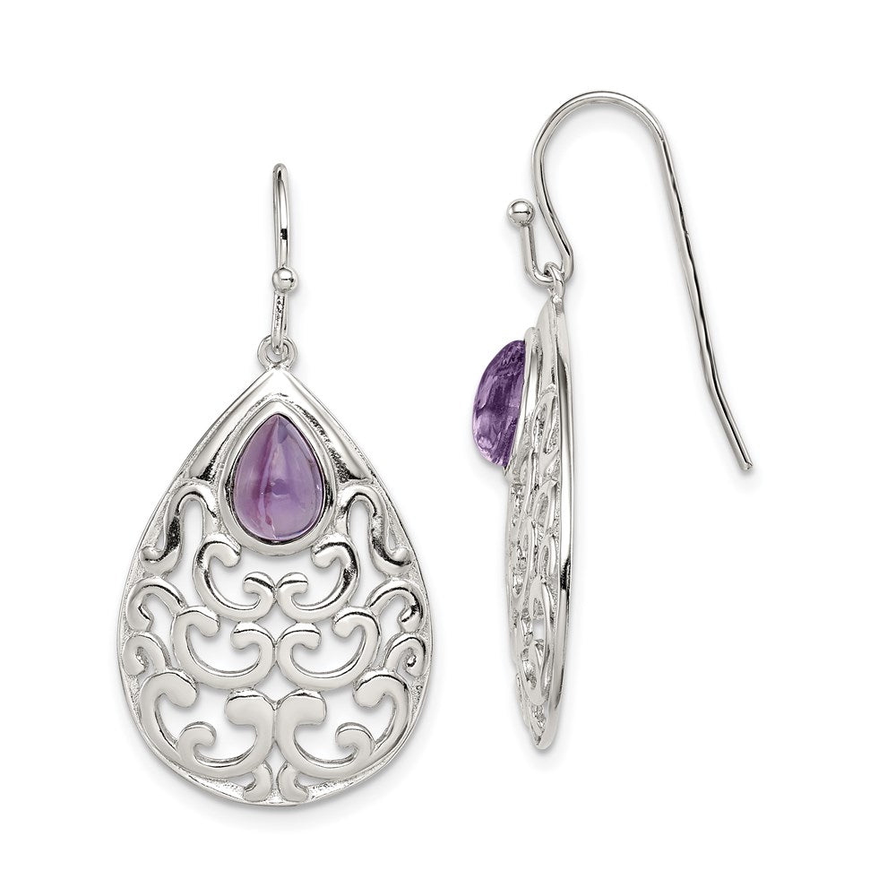 Sterlingsilber Rhodiniert Amethyst Tropfen Hirte Haken Ohrringe