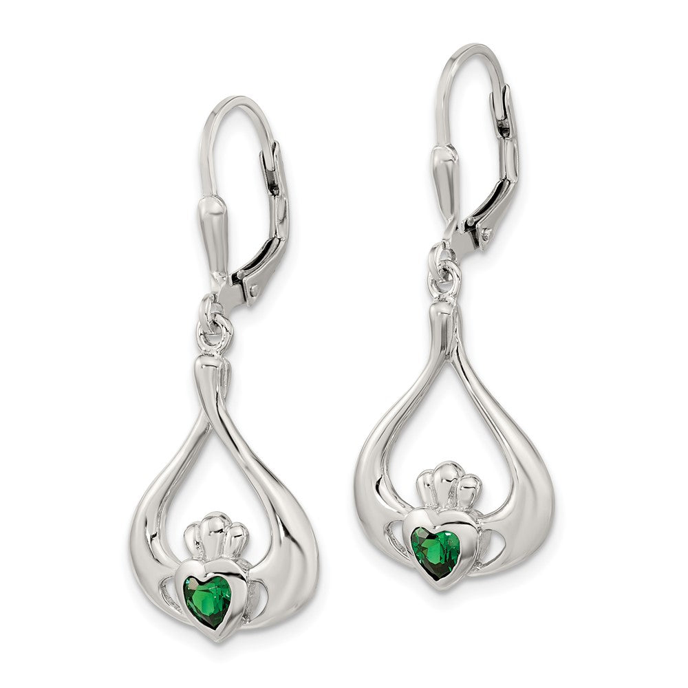 Sterlingsilber Rhodiniert Grn Zirkonia Herz Brisur Claddagh Ohrhänger