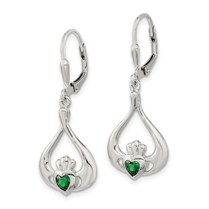 Sterlingsilber Rhodiniert Grn Zirkonia Herz Brisur Claddagh Ohrhänger