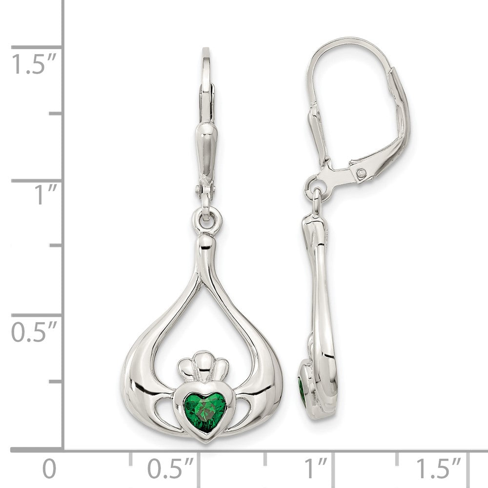 Sterlingsilber Rhodiniert Grn Zirkonia Herz Brisur Claddagh Ohrhänger