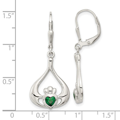 Sterlingsilber Rhodiniert Grn Zirkonia Herz Brisur Claddagh Ohrhänger