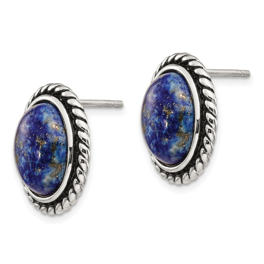 Sterlingsilber Poliert/antiqued Lapis Cabochon Ohrstecker