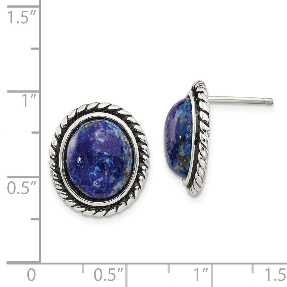 Sterlingsilber Poliert/antiqued Lapis Cabochon Ohrstecker