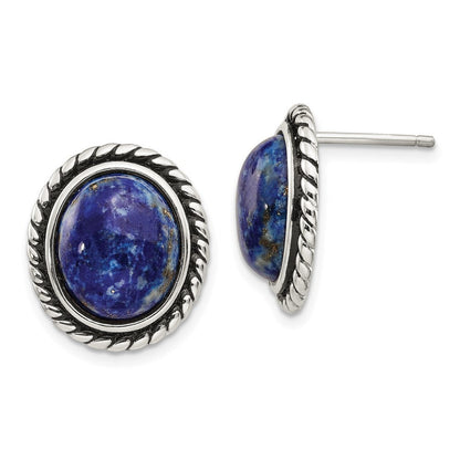 Sterlingsilber Poliert/antiqued Lapis Cabochon Ohrstecker