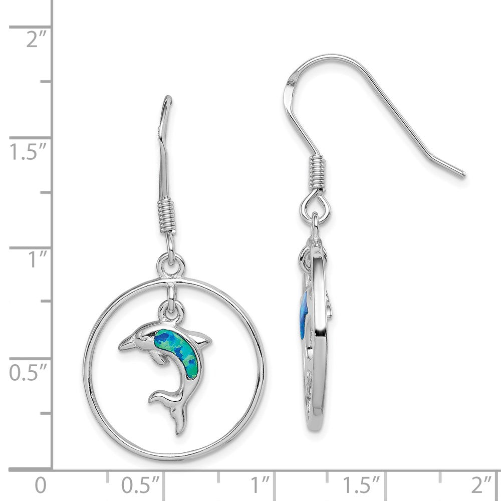 Sterlingsilber Rhodiniert Poliert Erzeugt Blau Opal Delfin Ohrhänger