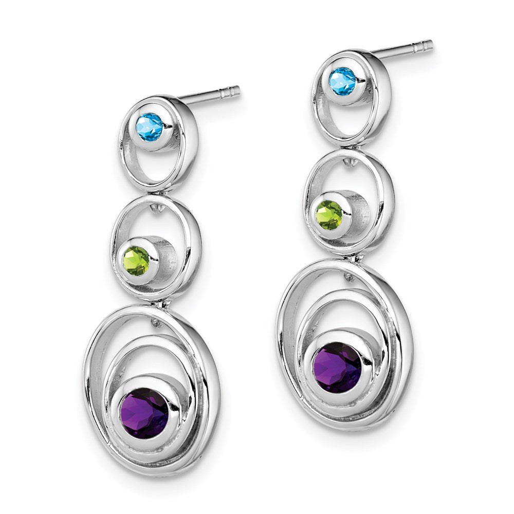 Sterlingsilber Rhodiniert Peridot Blautopas und Amethyst Ohrringe