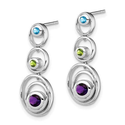 Sterlingsilber Rhodiniert Peridot Blautopas und Amethyst Ohrringe