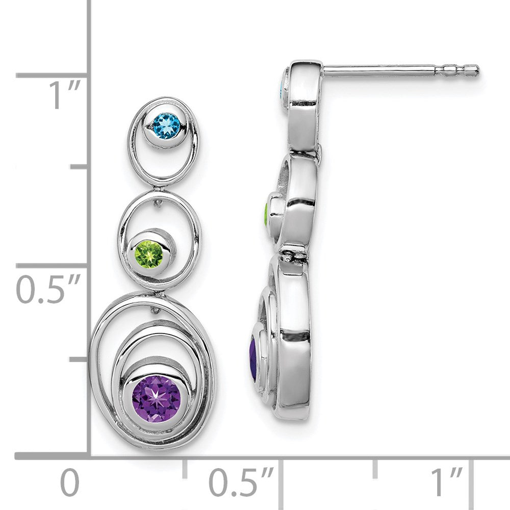 Sterlingsilber Rhodiniert Peridot Blautopas und Amethyst Ohrringe