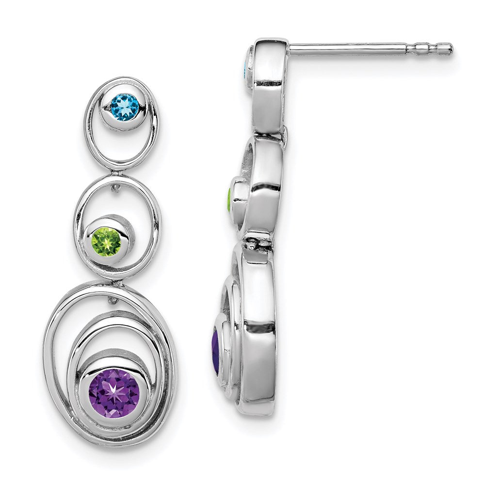Sterlingsilber Rhodiniert Peridot Blautopas und Amethyst Ohrringe