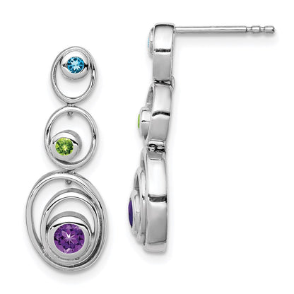 Sterlingsilber Rhodiniert Peridot Blautopas und Amethyst Ohrringe