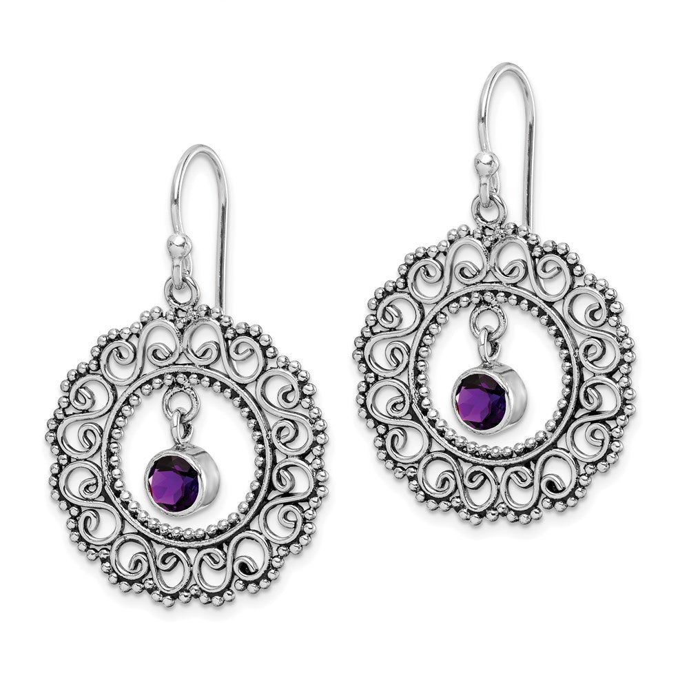Sterlingsilber Rhodiniert Antikisiert Filigran Amethyst Ohrhänger