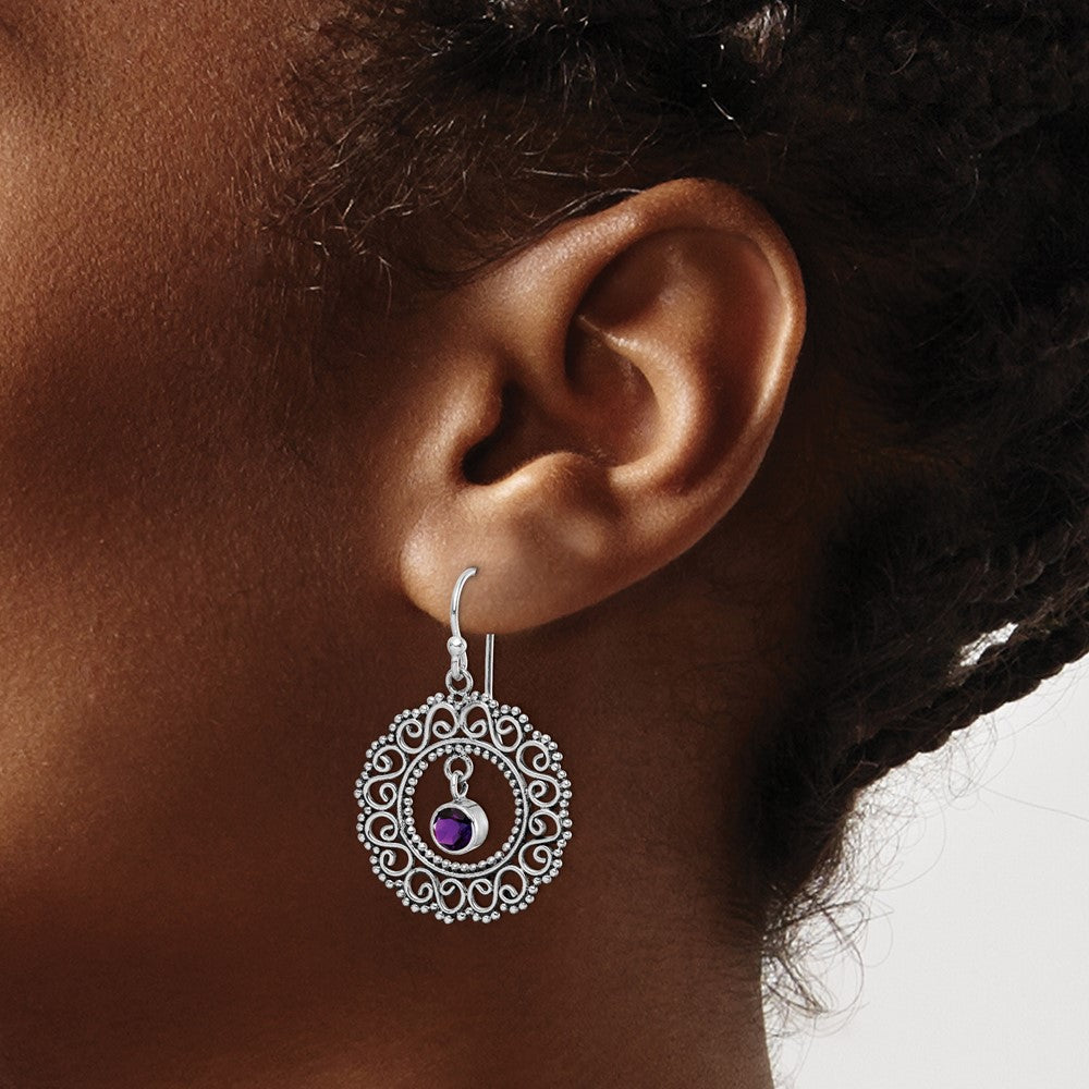 Sterlingsilber Rhodiniert Antikisiert Filigran Amethyst Ohrhänger