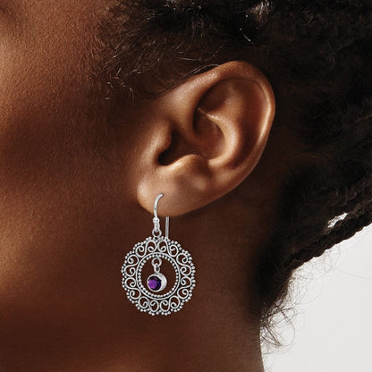 Sterlingsilber Rhodiniert Antikisiert Filigran Amethyst Ohrhänger