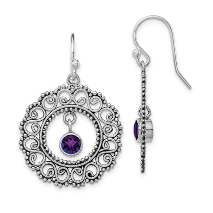 Sterlingsilber Rhodiniert Antikisiert Filigran Amethyst Ohrhänger