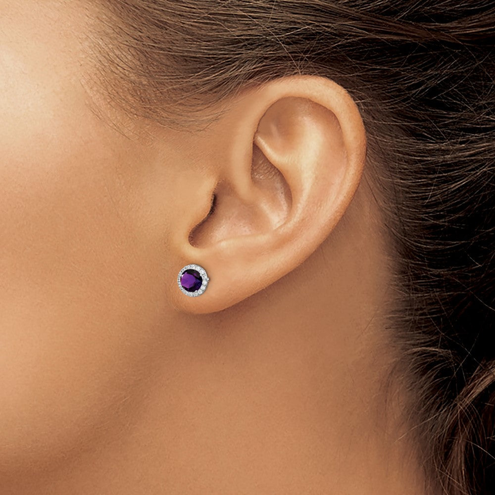 Sterlingsilber Rhodiniert Amethyst und Zirkonia Ohrstecker