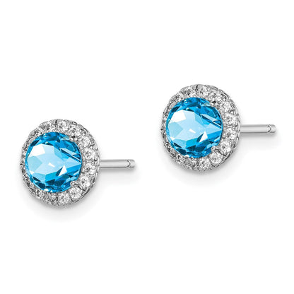 Sterlingsilber Rhodiniert Blautopas und Zirkonia Ohrstecker