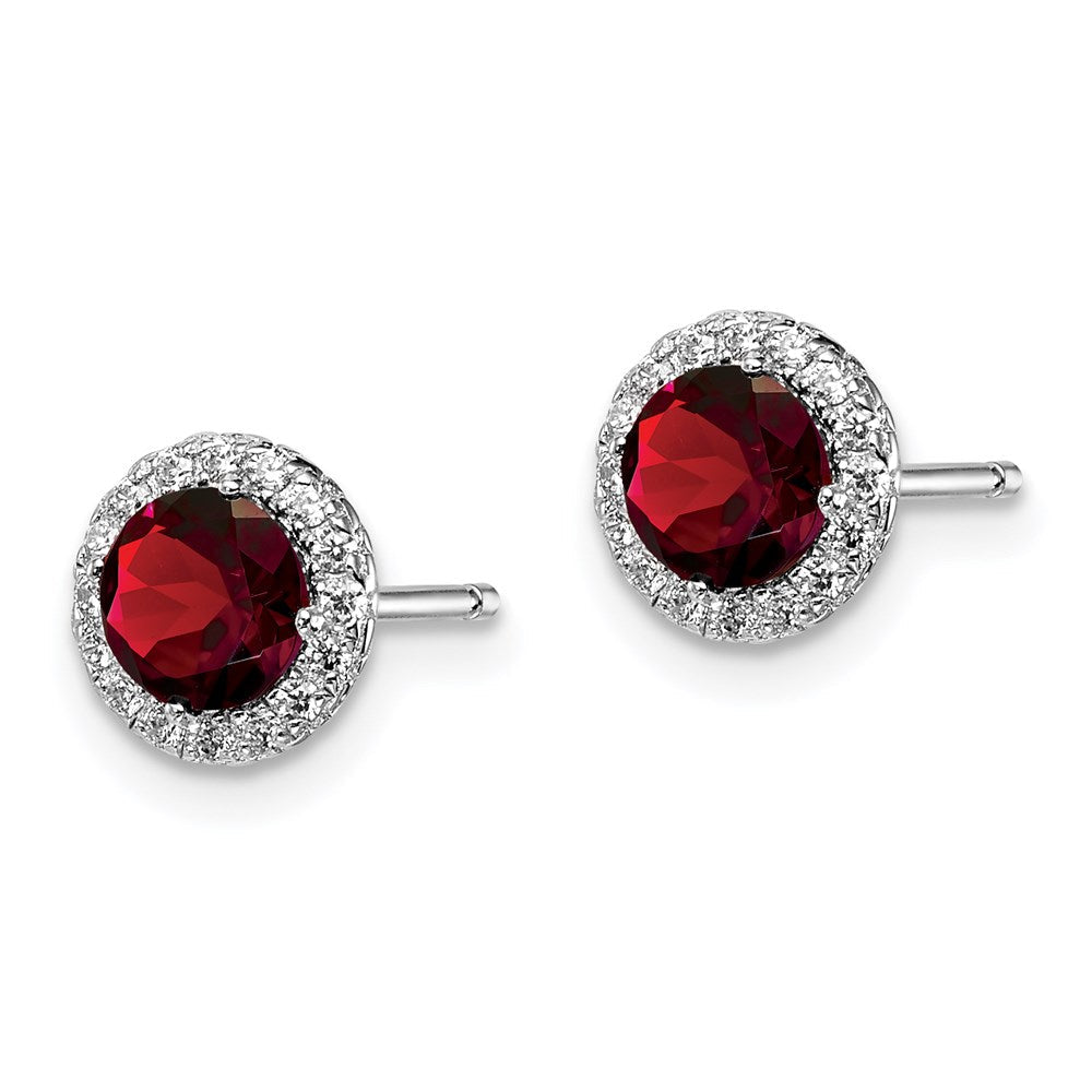 Sterlingsilber Rhodiniert Granat und Zirkonia Ohrstecker