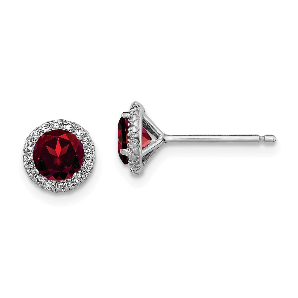 Sterlingsilber Rhodiniert Granat und Zirkonia Ohrstecker