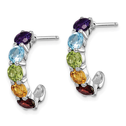 Sterlingsilber Rhodiniert Multi Edelstein J- Creolen