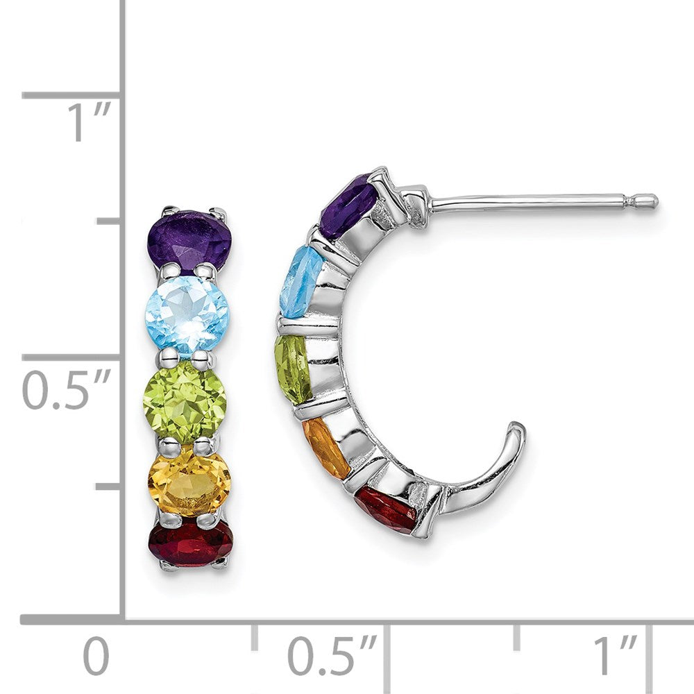 Sterlingsilber Rhodiniert Multi Edelstein J- Creolen