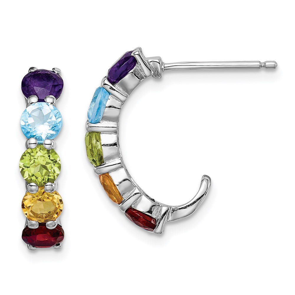 Sterlingsilber Rhodiniert Multi Edelstein J- Creolen