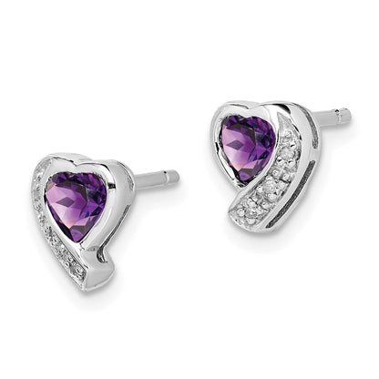 Sterlingsilber Rhodiniert Amethyst und Diamant Herz Ohrringe