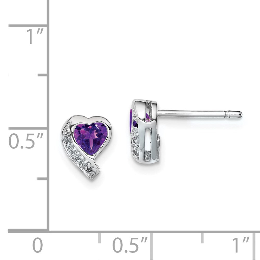 Sterlingsilber Rhodiniert Amethyst und Diamant Herz Ohrringe