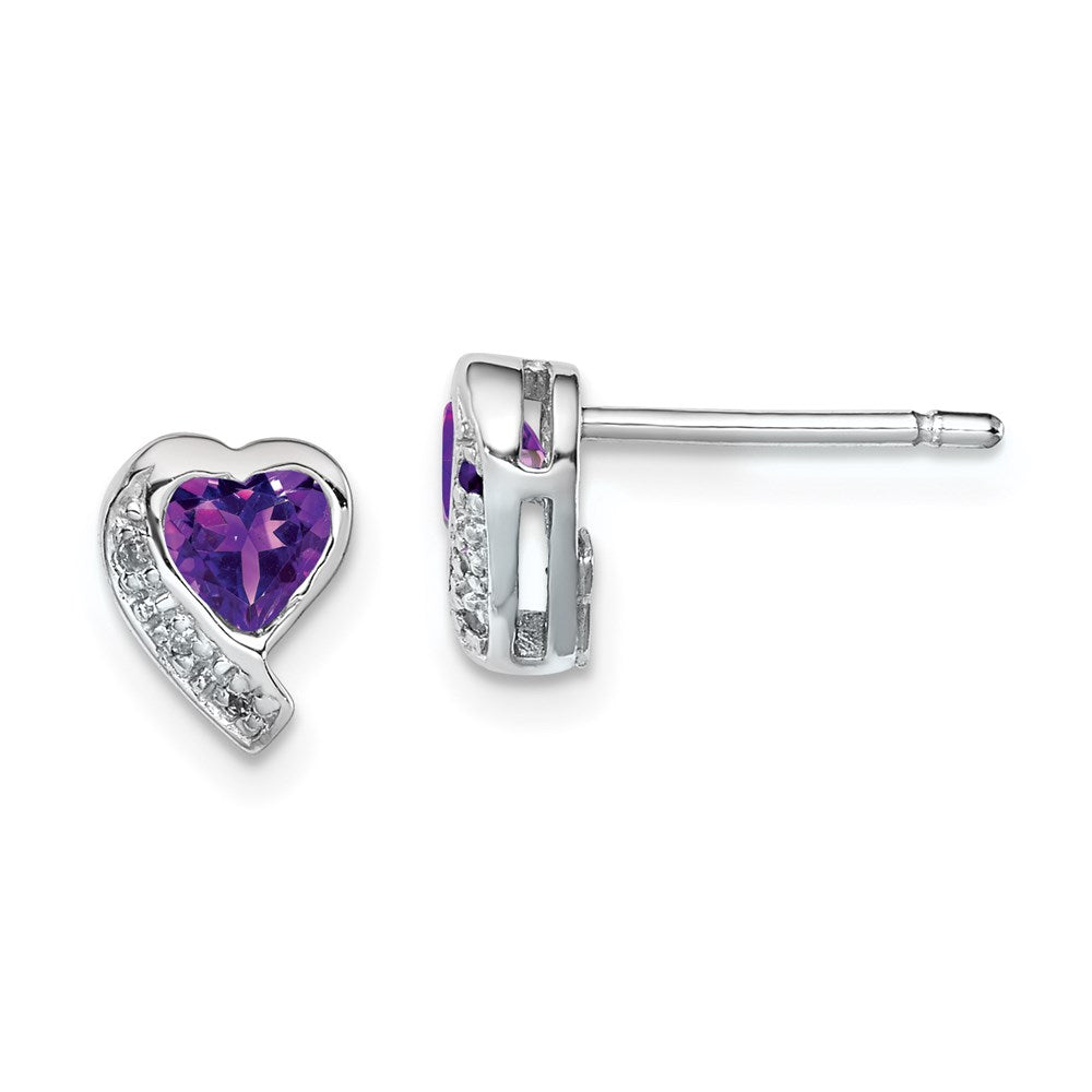 Sterlingsilber Rhodiniert Amethyst und Diamant Herz Ohrringe