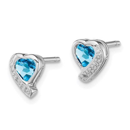 Sterlingsilber Rhodiniert Blautopas und Diamant Herz Ohrringe