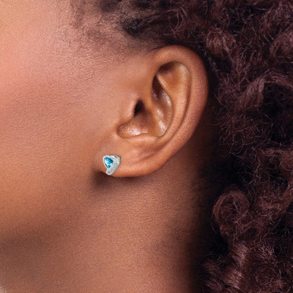 Sterlingsilber Rhodiniert Blautopas und Diamant Herz Ohrringe