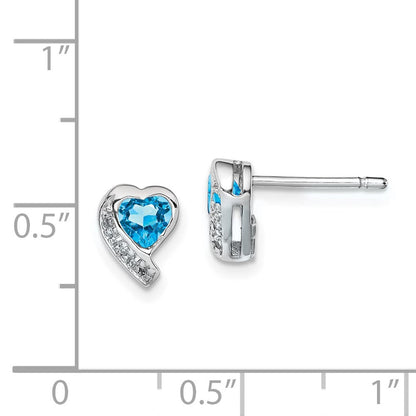 Sterlingsilber Rhodiniert Blautopas und Diamant Herz Ohrringe