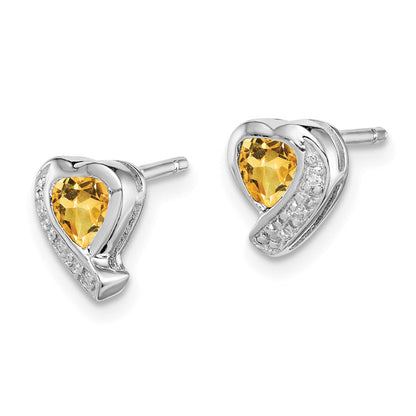 Sterlingsilber Rhodiniert Citrin und Diamant Herz Ohrringe