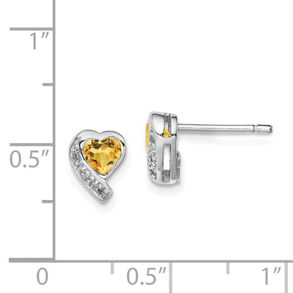 Sterlingsilber Rhodiniert Citrin und Diamant Herz Ohrringe