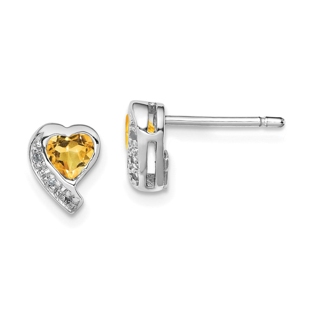Sterlingsilber Rhodiniert Citrin und Diamant Herz Ohrringe