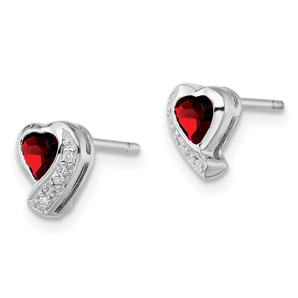 Sterlingsilber Rhodiniert Granat und Diamant Herz Ohrringe