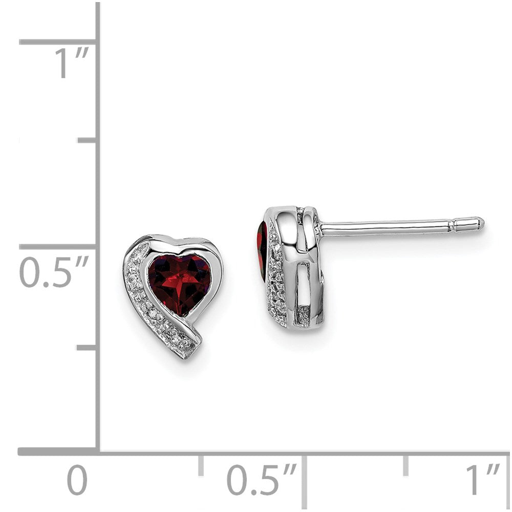 Sterlingsilber Rhodiniert Granat und Diamant Herz Ohrringe
